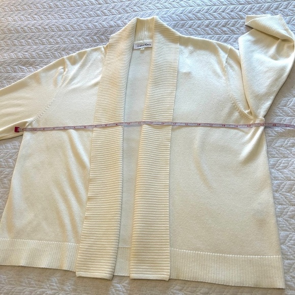 NWOT Calvin Klein Cropped Shawl Collar Open Cardigan 3/4 Sleeve Size L Cream - Picture 8 of 15
